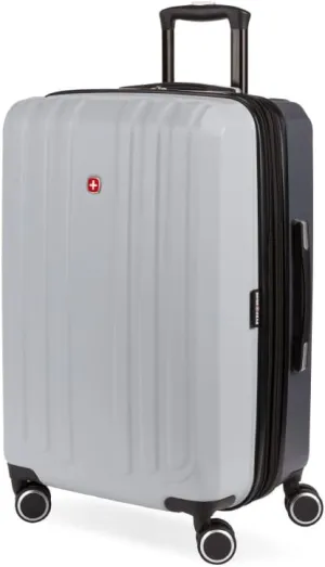 SwissGear Duet Hardside Expandable Luggage with Spinner Wheels, Light Grey/Ash Grey, Checked-Medium 24-Inch