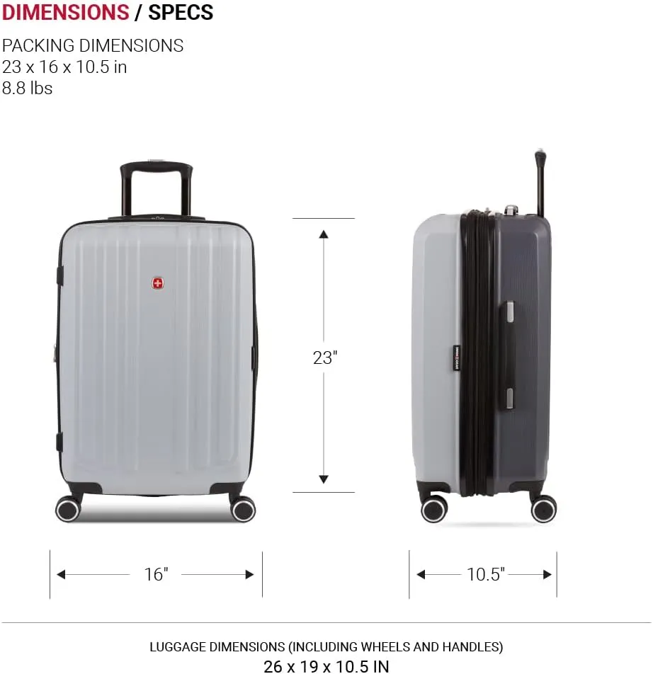 SwissGear Duet Hardside Expandable Luggage with Spinner Wheels, Light Grey/Ash Grey, Checked-Medium 24-Inch