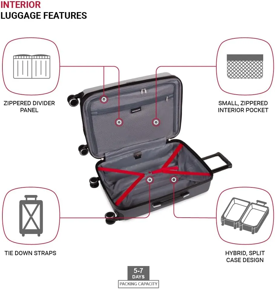 SwissGear Duet Hardside Expandable Luggage with Spinner Wheels, Light Grey/Ash Grey, Checked-Medium 24-Inch
