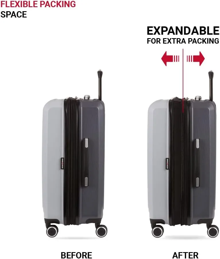 SwissGear Duet Hardside Expandable Luggage with Spinner Wheels, Light Grey/Ash Grey, Checked-Medium 24-Inch