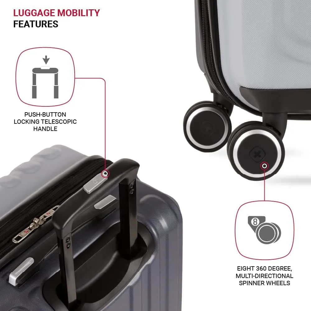SwissGear Duet Hardside Expandable Luggage with Spinner Wheels, Light Grey/Ash Grey, Checked-Medium 24-Inch