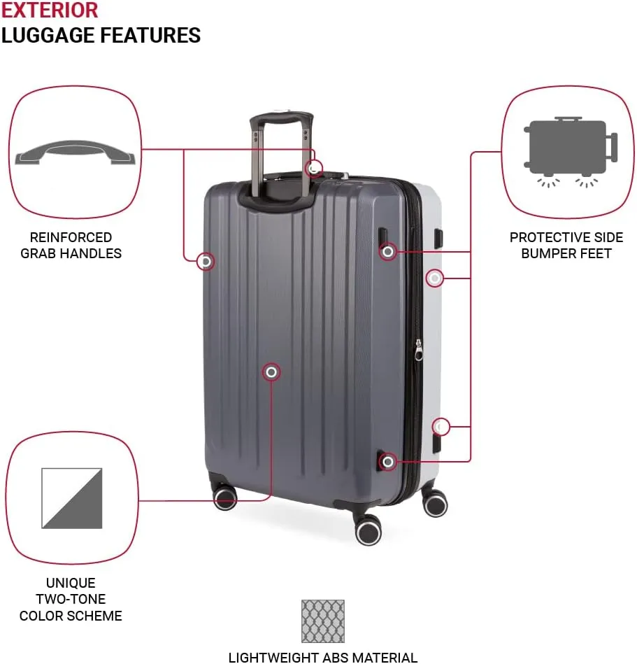 SwissGear Duet Hardside Expandable Luggage with Spinner Wheels, Light Grey/Ash Grey, Checked-Medium 24-Inch
