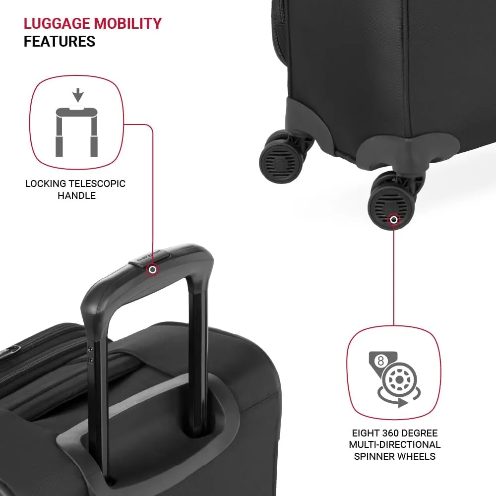 SwissGear Opulence Softside Expandable Luggage with Spinner Wheels, Black, 3-Piece Set (21/25/29)