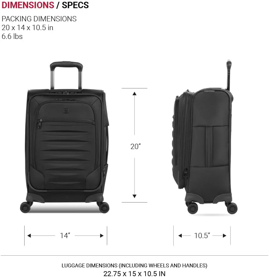SwissGear Opulence Softside Expandable Luggage with Spinner Wheels, Black, 3-Piece Set (21/25/29)