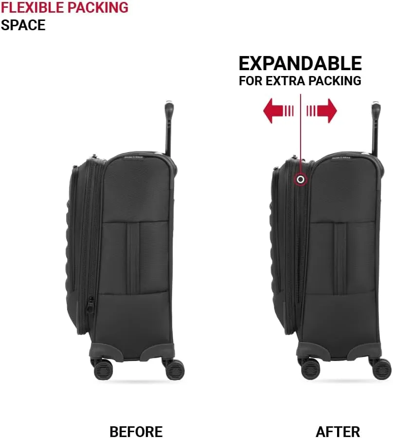 SwissGear Opulence Softside Expandable Luggage with Spinner Wheels, Black, 3-Piece Set (21/25/29)