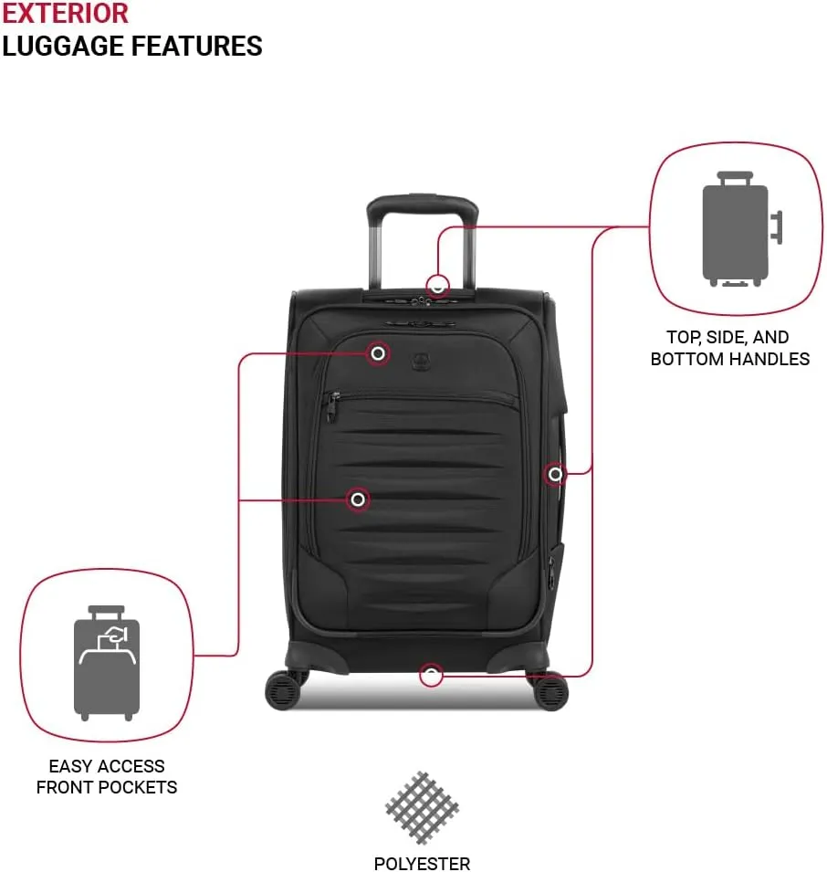 SwissGear Opulence Softside Expandable Luggage with Spinner Wheels, Black, 3-Piece Set (21/25/29)