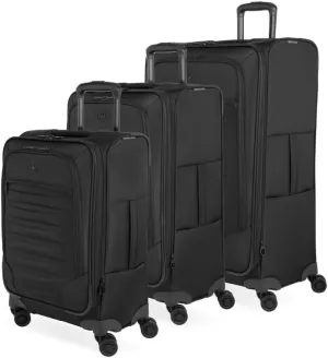 SwissGear Opulence Softside Expandable Luggage with Spinner Wheels, Black, 3-Piece Set (21/25/29)