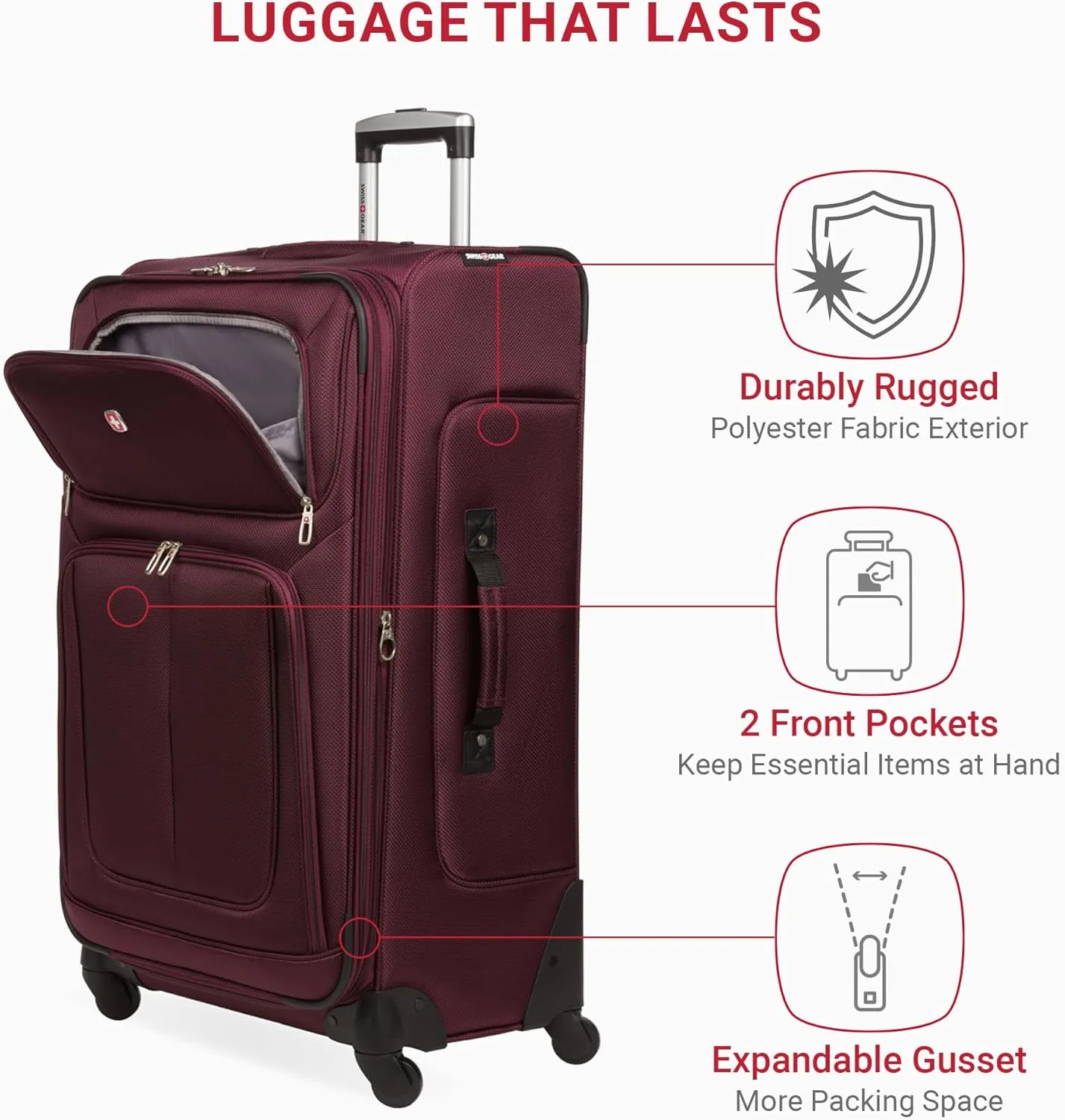 SwissGear Sion Softside Expandable Luggage, Merlot, Checked-Large 29-Inch