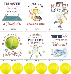 Syhood 36 Set Valentine's Day Tennis Themed Card and Foam Stress Balls for Kids Valentine's Day Classroom Exchange Gift School Prizes and Events Party Favor Supplies