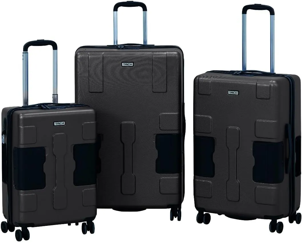 TACH V3.1 Hard Shell 3 Piece Luggage Set - 20, 24 & 28 inch Luggage | Carry On, Medium & Large Checked Suitcases | Patented Built-In Connecting System | Rolling Suitcase Links 9 Bags (Black)