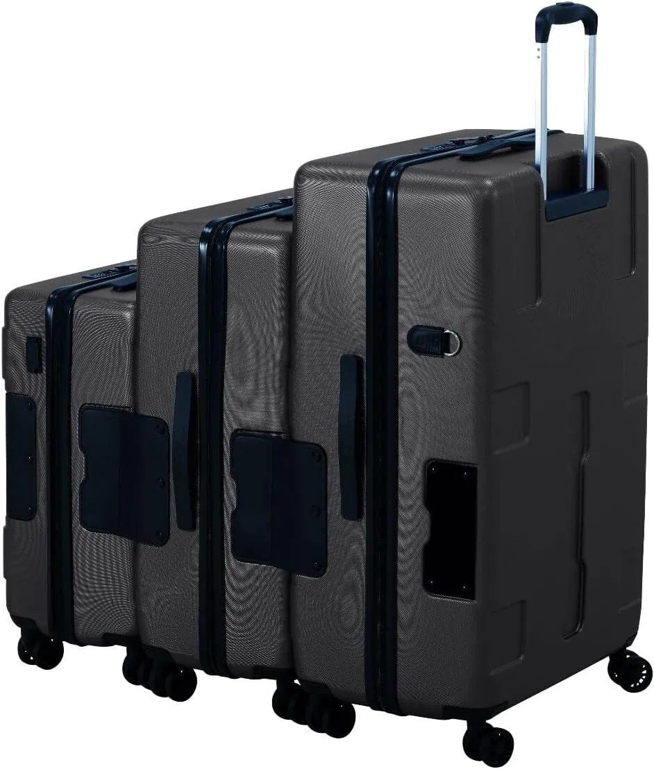 TACH V3.1 Hard Shell 3 Piece Luggage Set - 20, 24 & 28 inch Luggage | Carry On, Medium & Large Checked Suitcases | Patented Built-In Connecting System | Rolling Suitcase Links 9 Bags (Black)