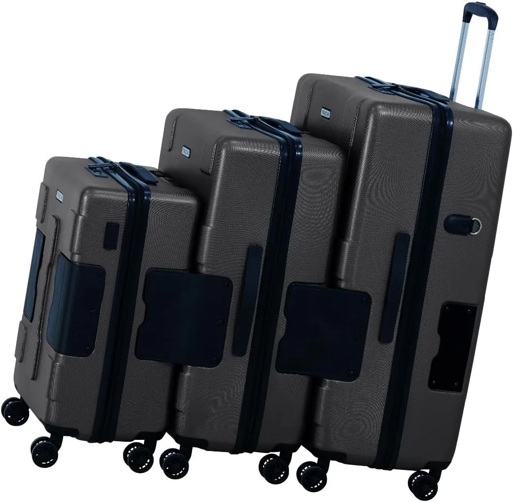 TACH V3.1 Hard Shell 3 Piece Luggage Set - 20, 24 & 28 inch Luggage | Carry On, Medium & Large Checked Suitcases | Patented Built-In Connecting System | Rolling Suitcase Links 9 Bags (Black)