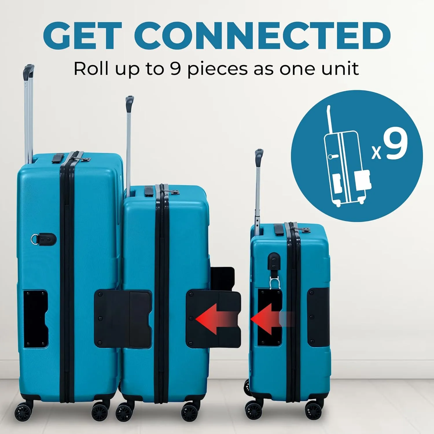 Tach V3.1 Hard Shell 3 Piece Luggage Set - 20, 24 & 28 inch Luggage | Carry On, Medium & Large Checked Suitcases | Patented Built-In Connecting System | Rolling Suitcase Links 9 Bags (Blue)