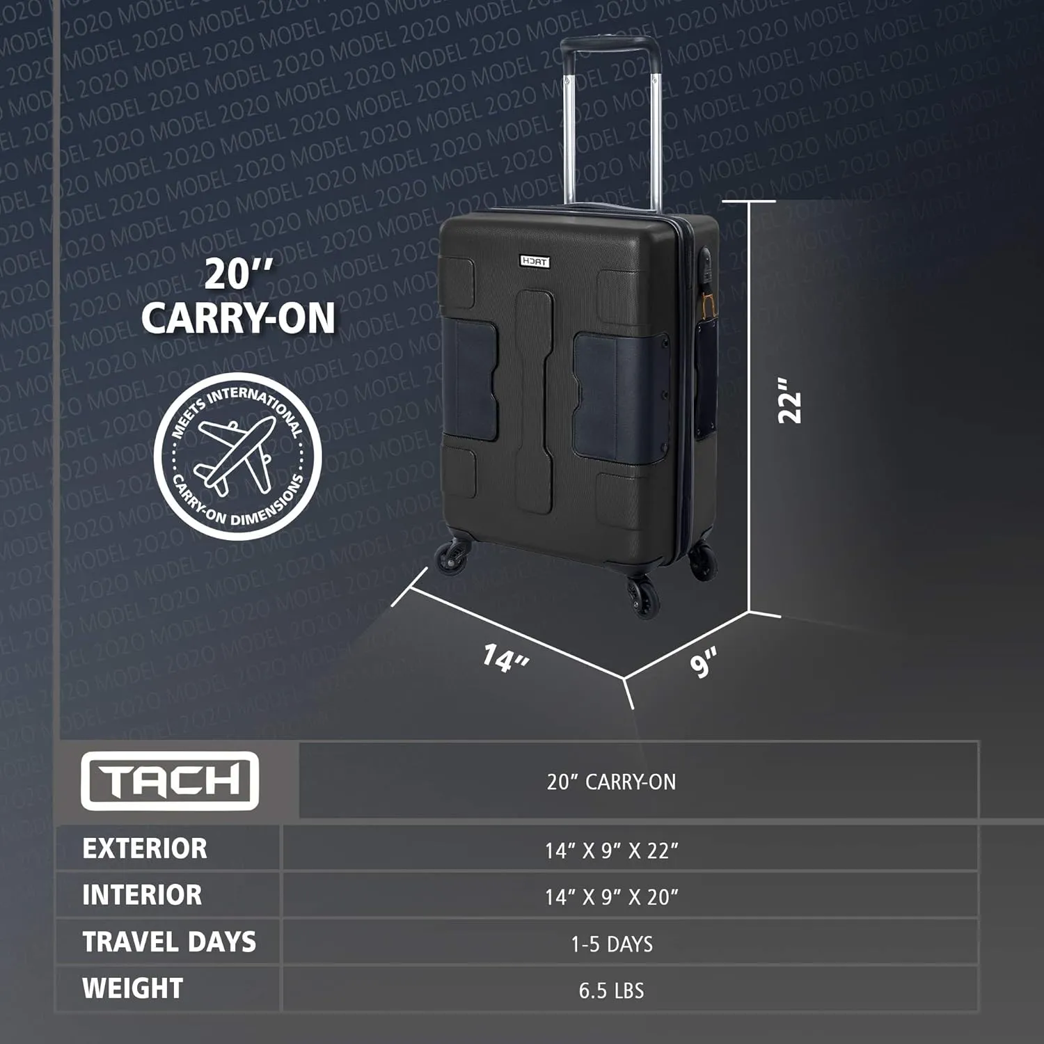 Tach V3.1 Hard Shell Carry On Luggage 20 inch | Carry on Luggage with Spinner Wheels & Patented Built-In Connecting System | One Piece Rolling Suitcase Links 9 Bags At Once (Black)