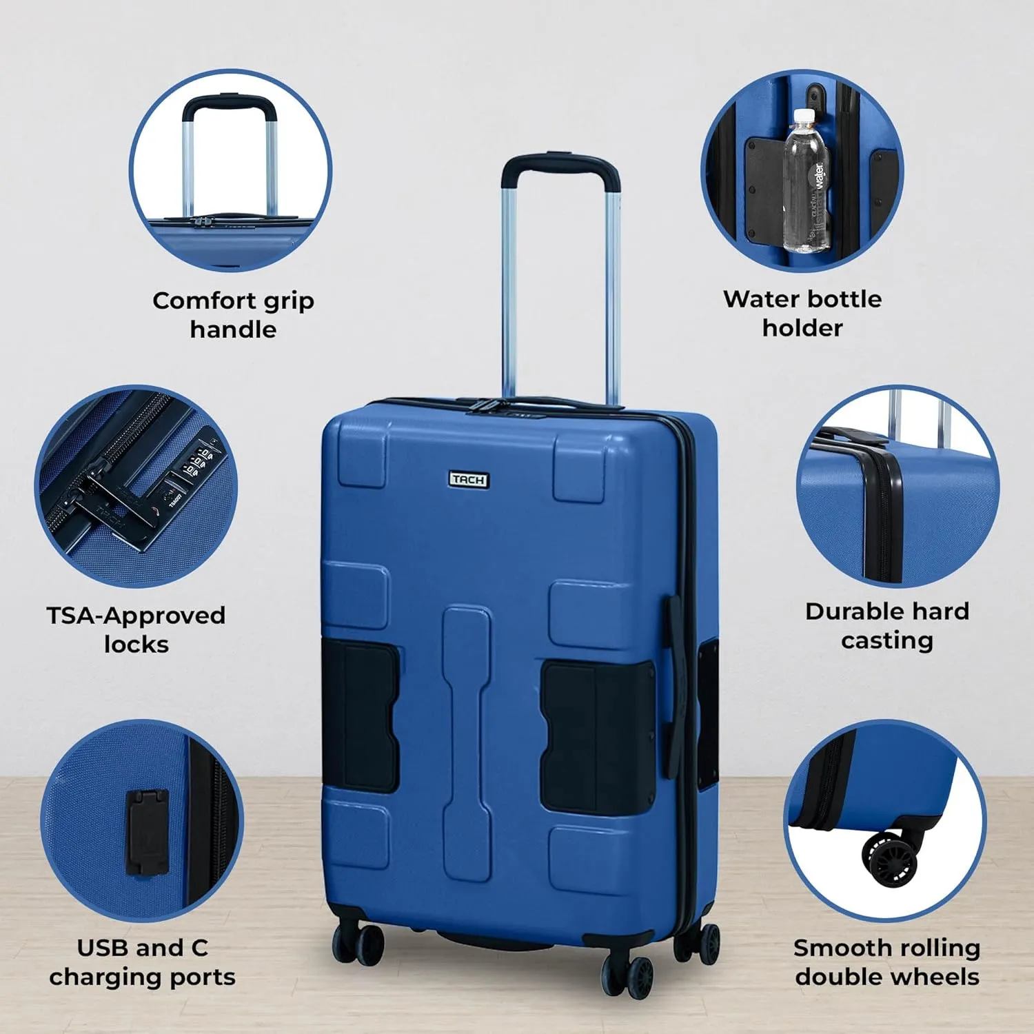 Tach V3.1 Hard Shell Carry On Luggage 20 inch | Carry on Luggage with Spinner Wheels & Patented Built-In Connecting System | One Piece Rolling Suitcase Links 9 Bags At Once (Midn Blue)