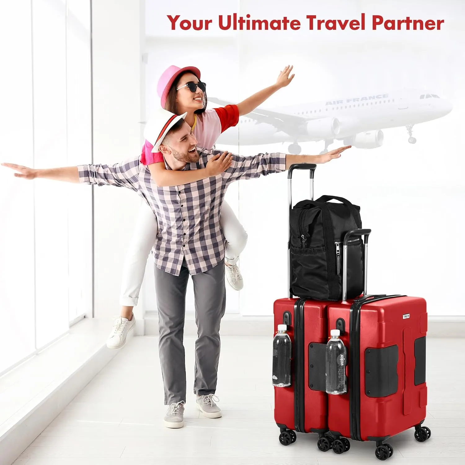 Tach V3.1 Hard Shell Carry On Luggage 20 inch | Carry on Luggage with Spinner Wheels & Patented Built-In Connecting System | One Piece Rolling Suitcase Links 9 Bags At Once (Red)