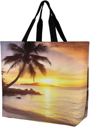 Tahiti Beach Tote Bags, Reusable Grocery Bags, Large Shopping Bag, Shoulder Bag for Women