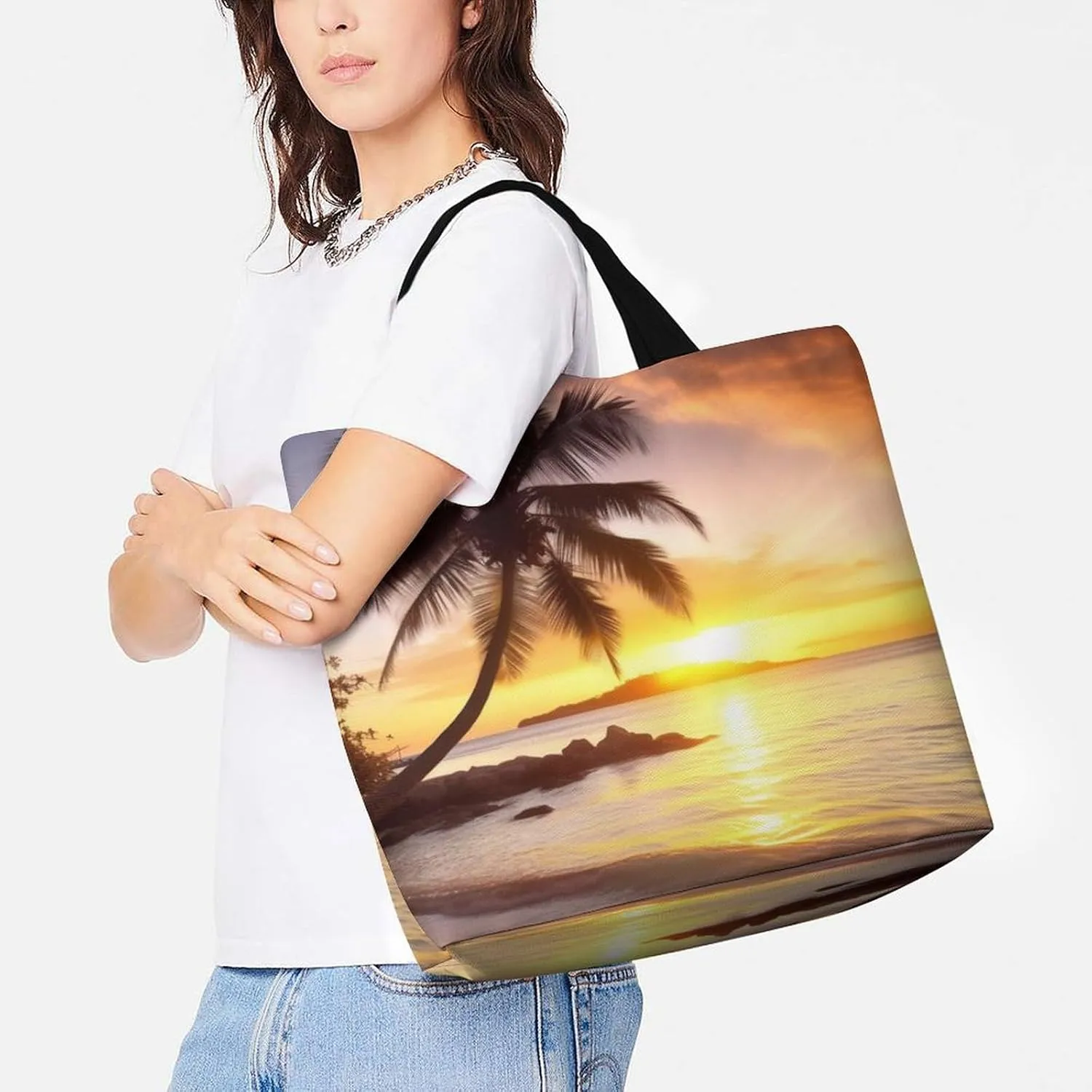 Tahiti Beach Tote Bags, Reusable Grocery Bags, Large Shopping Bag, Shoulder Bag for Women
