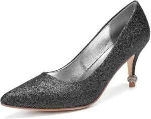 TarfiC Wedding Shoes for Women,Women's Pointed Toe Sparkling High Heels Slip On PU Evening Party Prom Sandals Frosted Kitten Heels