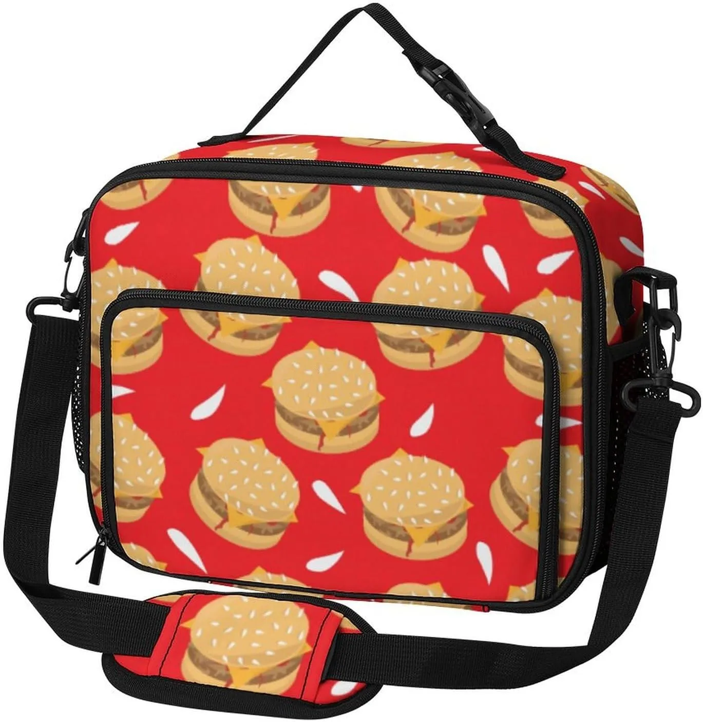 Tasty Burger Grilled Beef Pattern Lunch Bag Insulated Lunch Tote Shoulder Bag for Men Women Work Travel Picnic