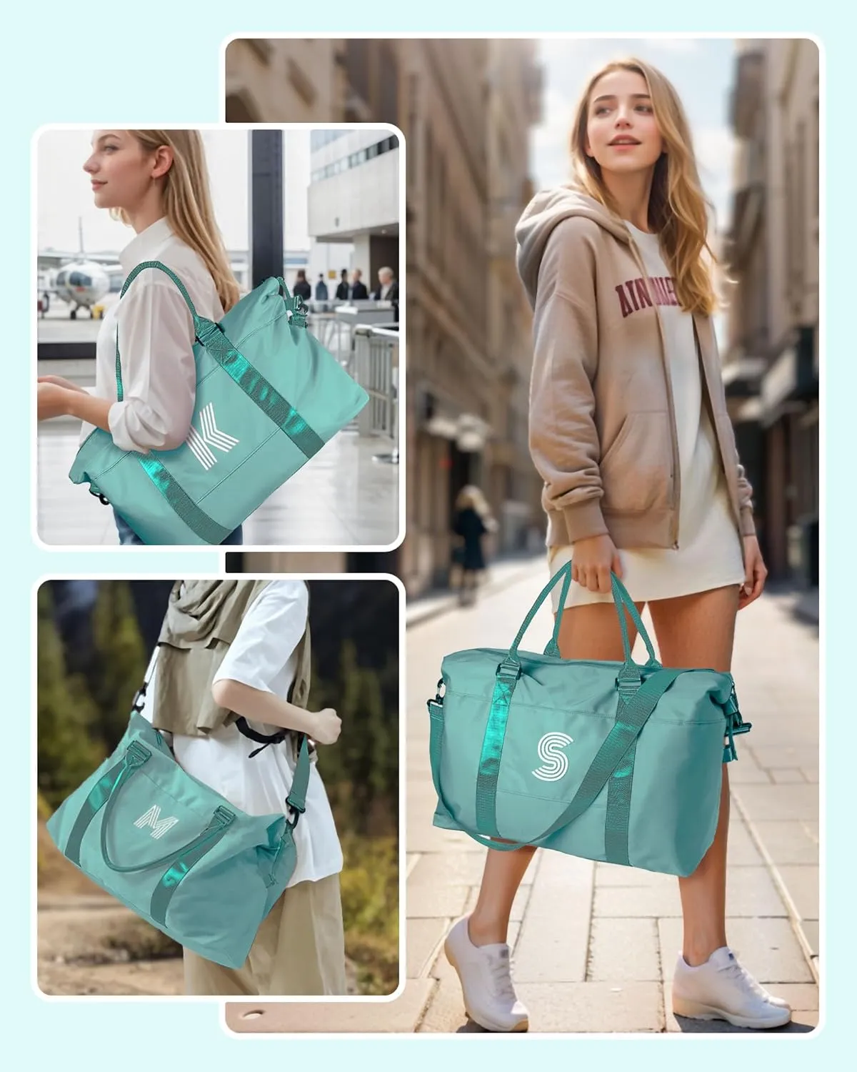 Teen Girl Gift, Birthday Gift, Initial Travel Bag, Sports Bag, Personalized Weekender Bag, Monogram Overnight Bag Gift for Her,Cool Gifts Girls (Letter I)