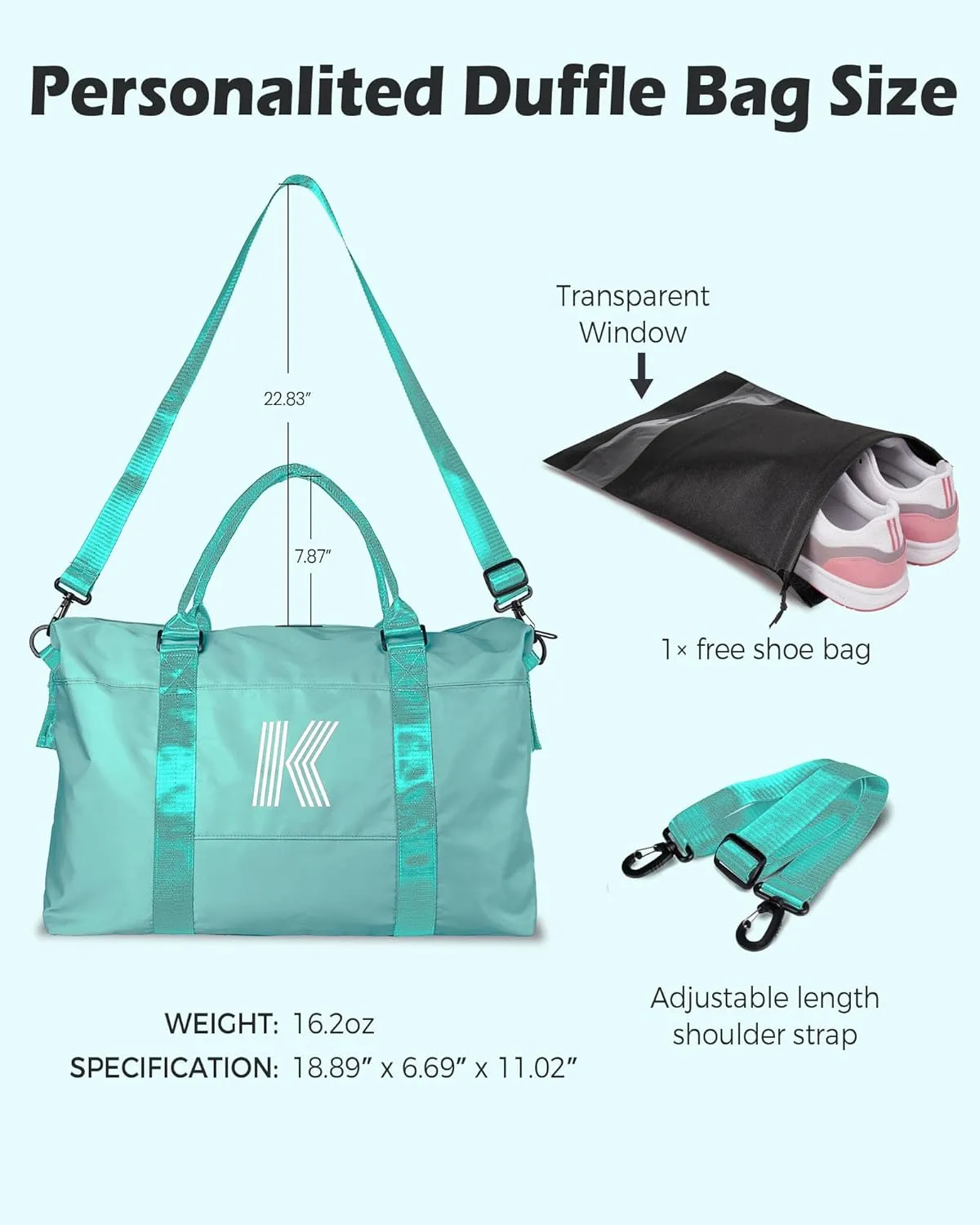 Teen Girl Gift, Birthday Gift, Initial Travel Bag, Sports Bag, Personalized Weekender Bag, Monogram Overnight Bag Gift for Her,Cool Gifts Girls (Letter I)