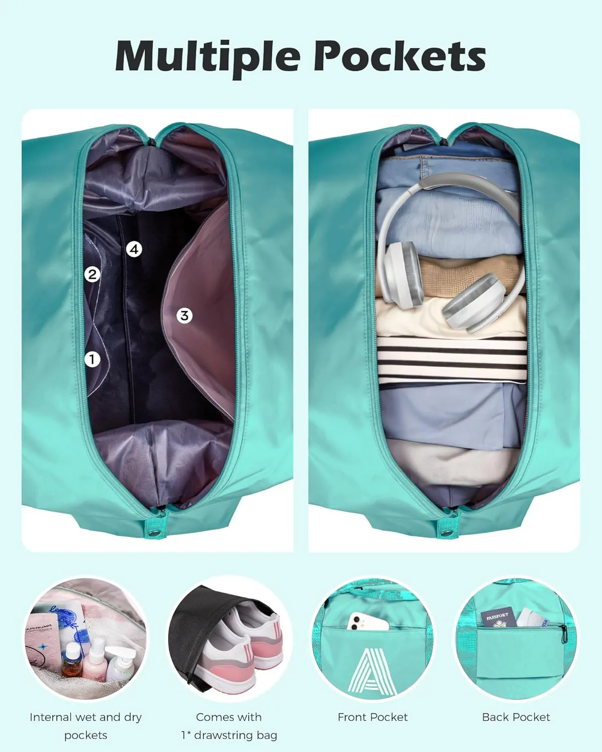Teen Girl Gift, Birthday Gift, Initial Travel Bag, Sports Bag, Personalized Weekender Bag, Monogram Overnight Bag Gift for Her,Cool Gifts Girls (Letter I)