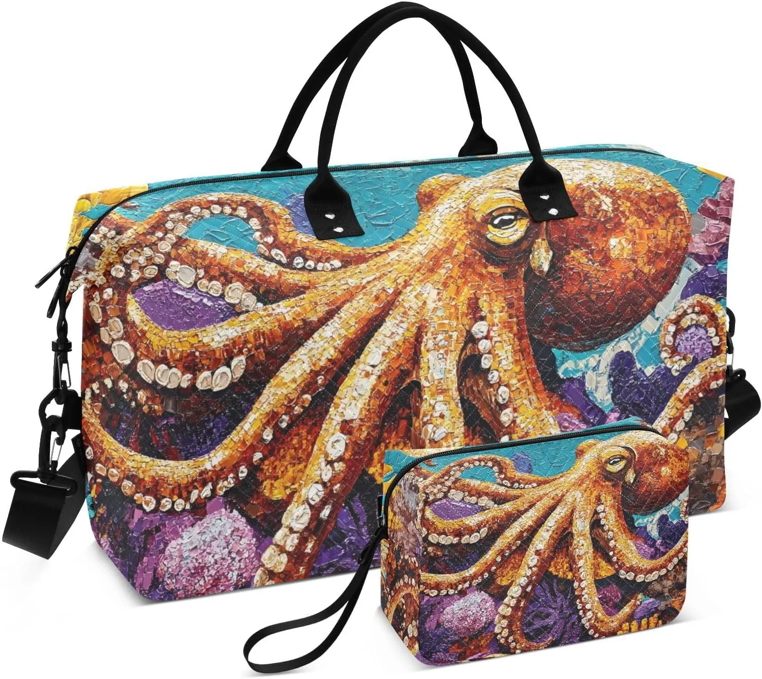 Tentacled Creature Seabed Duffel Bag for Travel Gym Sport, Weekender Travel Bags Carry on Overnight Bag