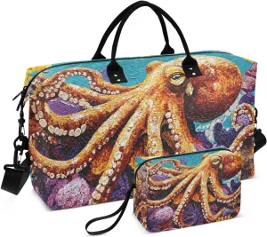 Tentacled Creature Seabed Duffel Bag for Travel Gym Sport, Weekender Travel Bags Carry on Overnight Bag