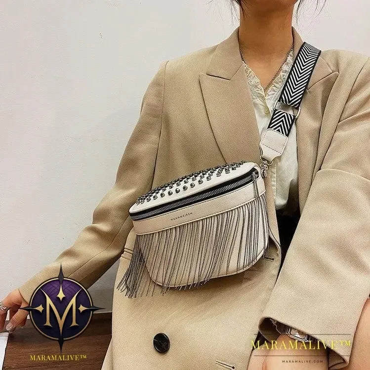 Textured Studded Fringe Women's Chest Bag