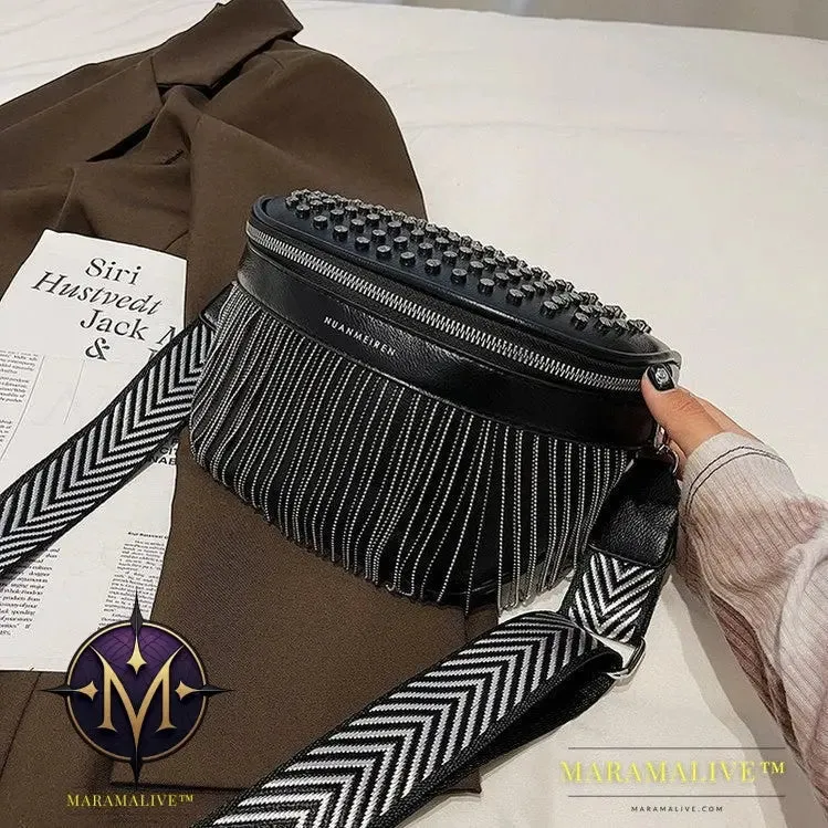 Textured Studded Fringe Women's Chest Bag