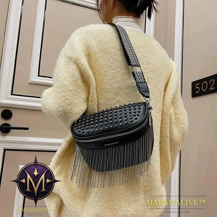 Textured Studded Fringe Women's Chest Bag