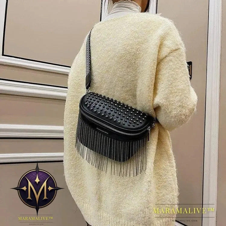 Textured Studded Fringe Women's Chest Bag