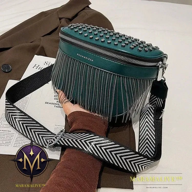 Textured Studded Fringe Women's Chest Bag