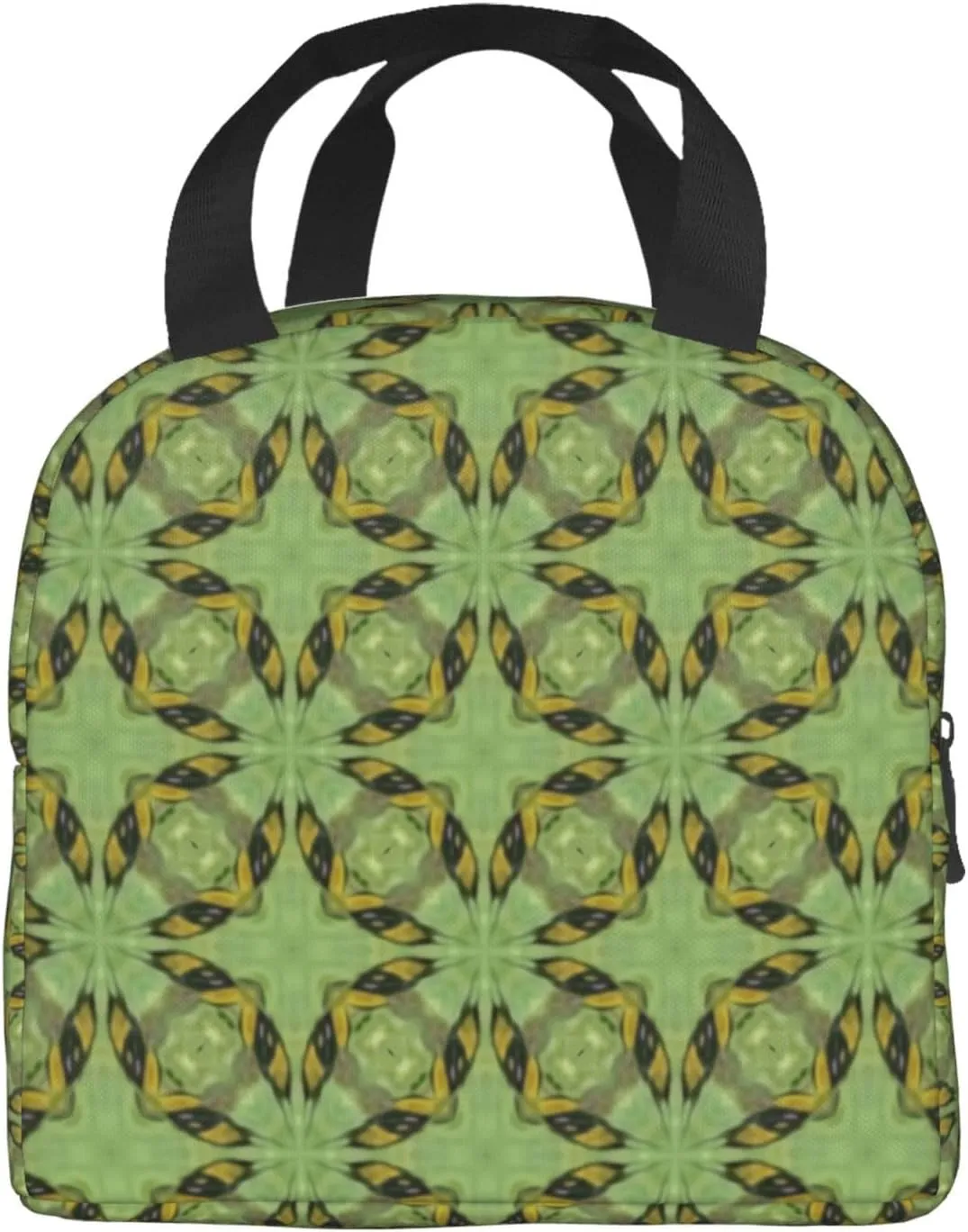 Thai Traditional Green Pattern Lunch Bag, Large Capacity Reusable Insulated Cooler Lunch Container For Work Office Picnic Or Travel