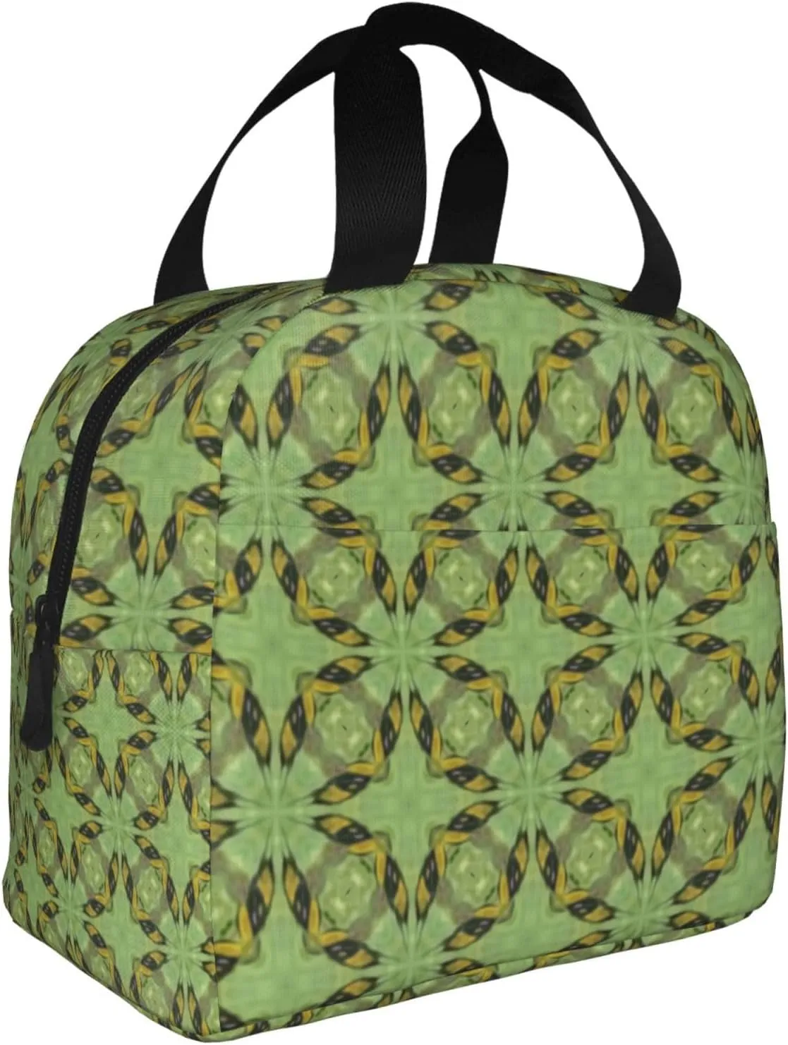 Thai Traditional Green Pattern Lunch Bag, Large Capacity Reusable Insulated Cooler Lunch Container For Work Office Picnic Or Travel