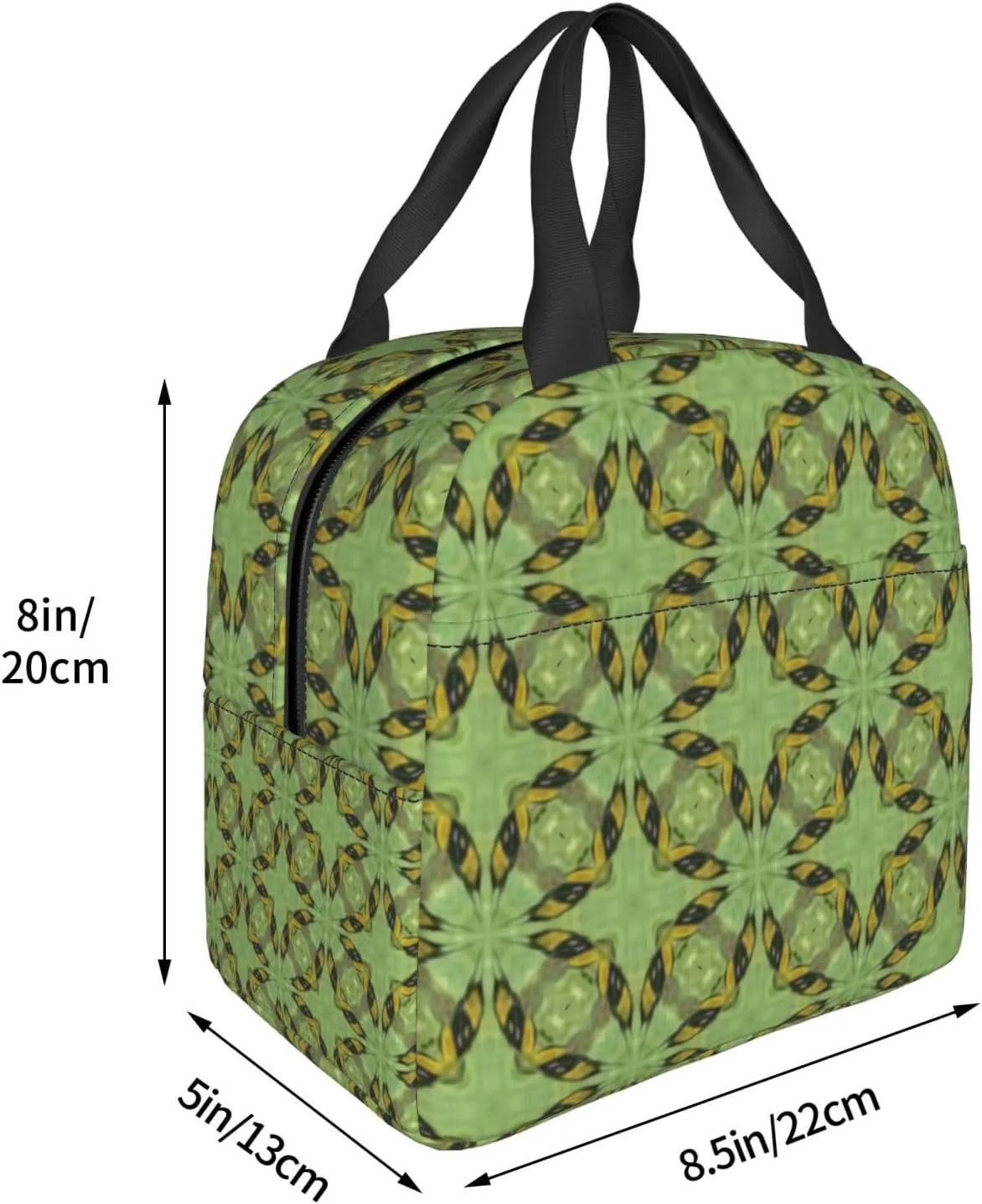 Thai Traditional Green Pattern Lunch Bag, Large Capacity Reusable Insulated Cooler Lunch Container For Work Office Picnic Or Travel