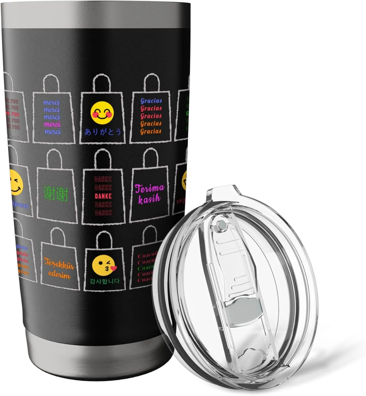 Thank You Shopping Bag Thrift Store Different Languages Stainless Steel Insulated Tumbler