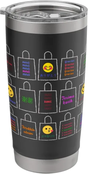 Thank You Shopping Bag Thrift Store Different Languages Stainless Steel Insulated Tumbler