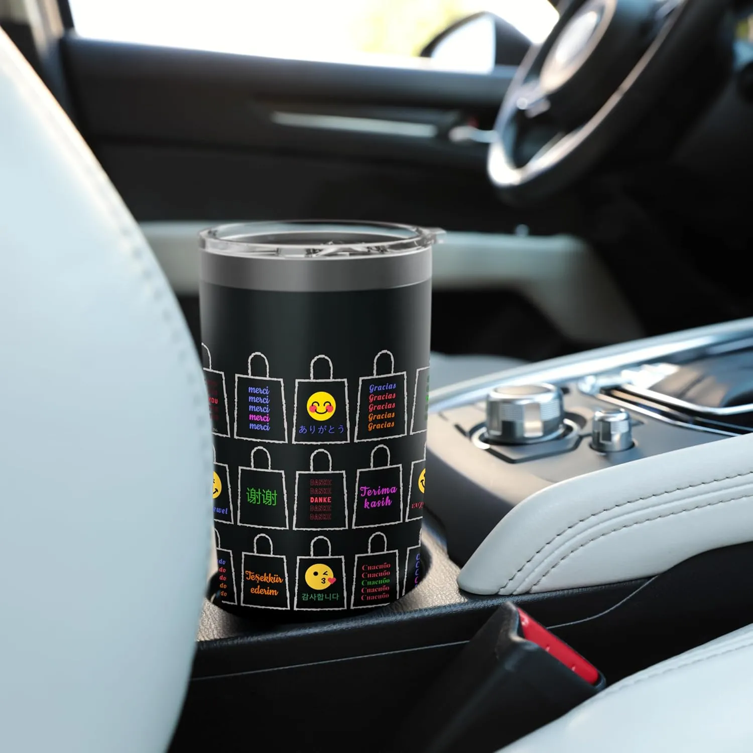 Thank You Shopping Bag Thrift Store Different Languages Stainless Steel Insulated Tumbler