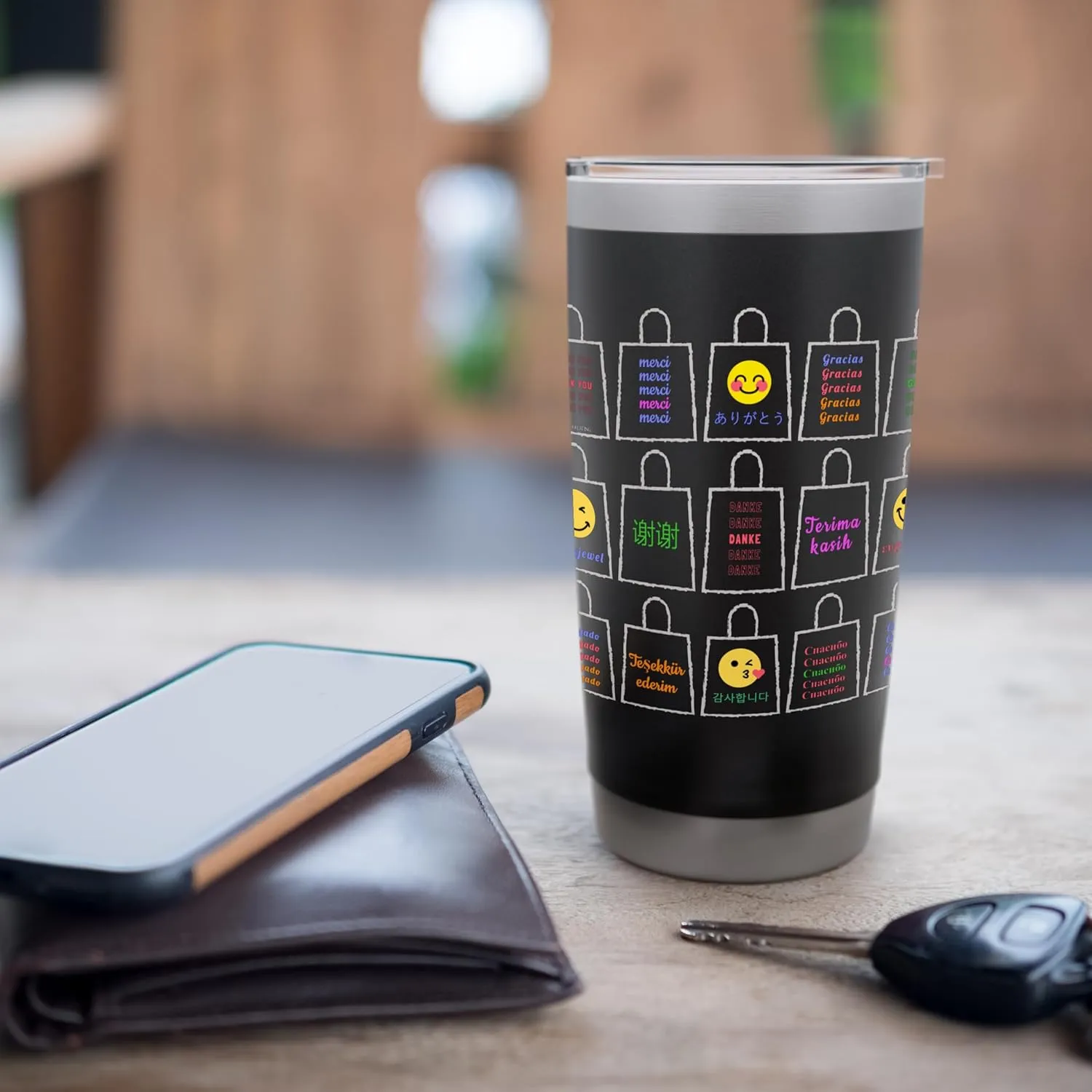 Thank You Shopping Bag Thrift Store Different Languages Stainless Steel Insulated Tumbler