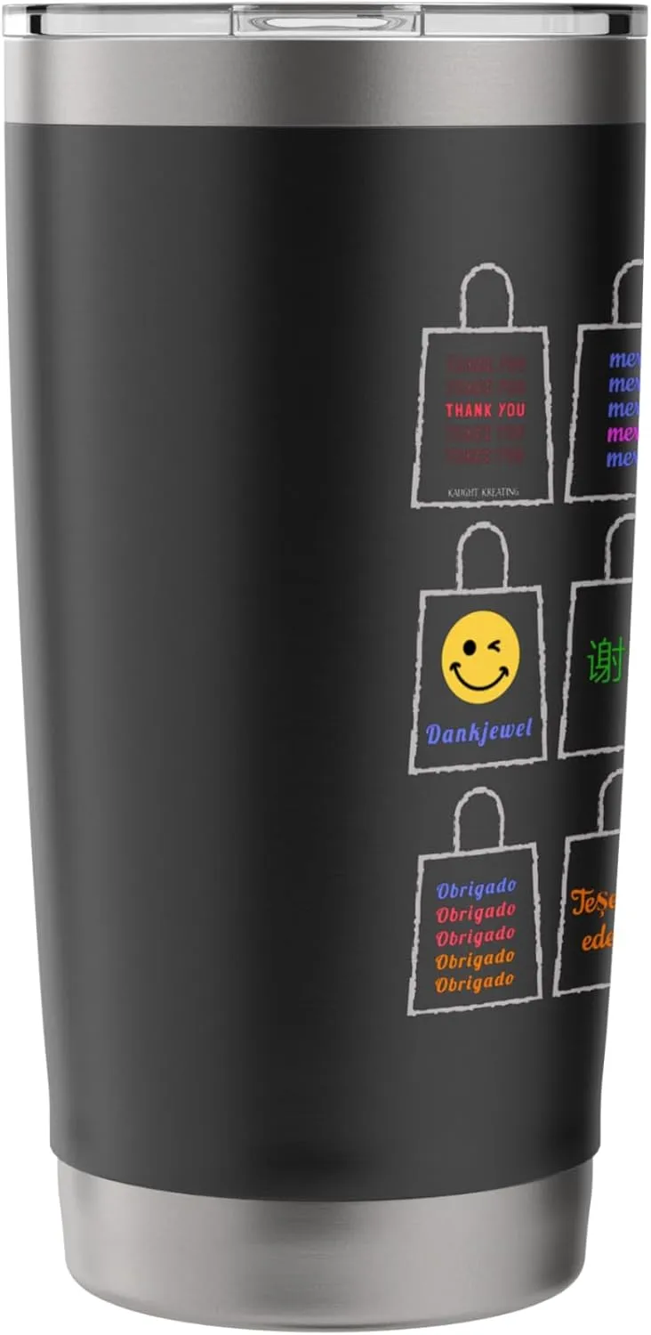 Thank You Shopping Bag Thrift Store Different Languages Stainless Steel Insulated Tumbler