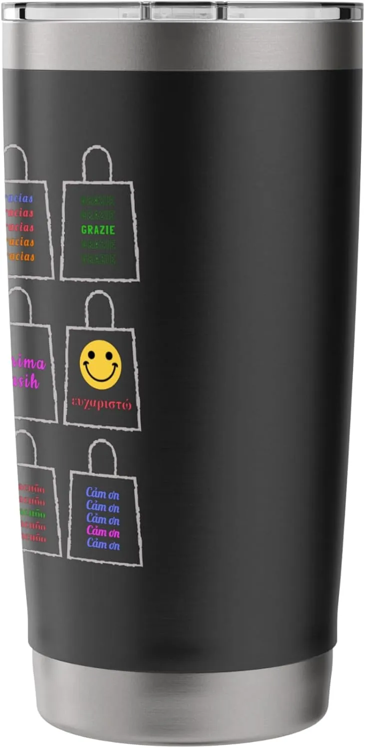 Thank You Shopping Bag Thrift Store Different Languages Stainless Steel Insulated Tumbler