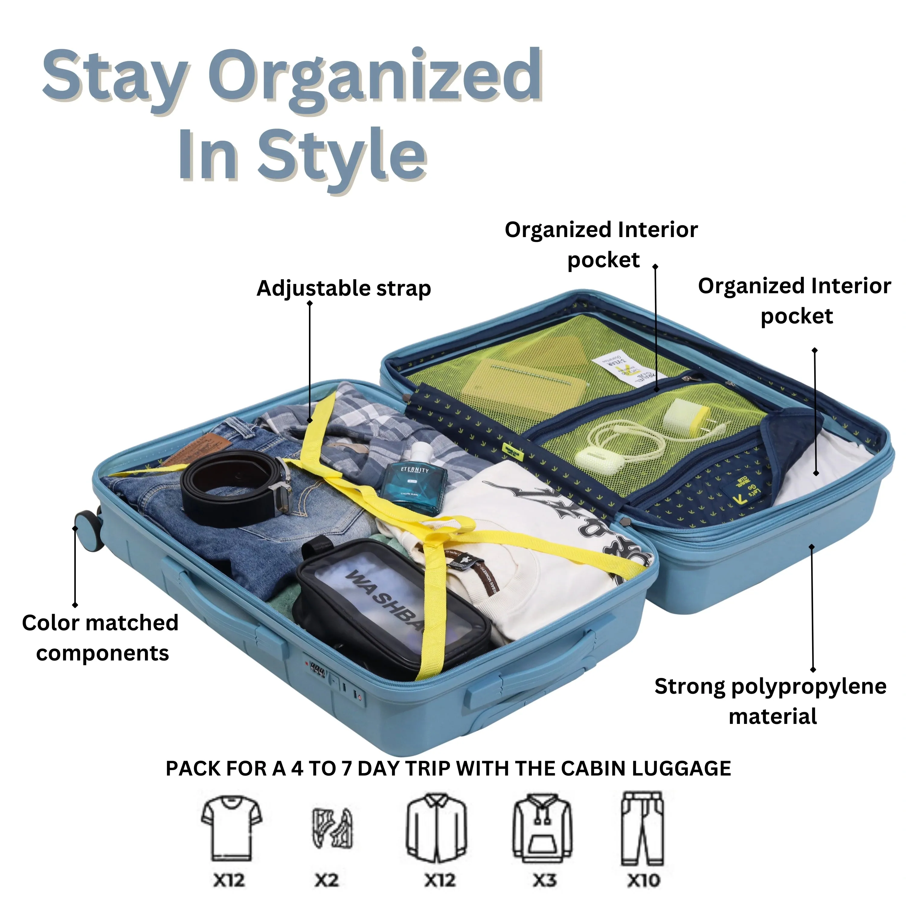 The Orlando Light Blue - Unbreakable Expandable Luggage