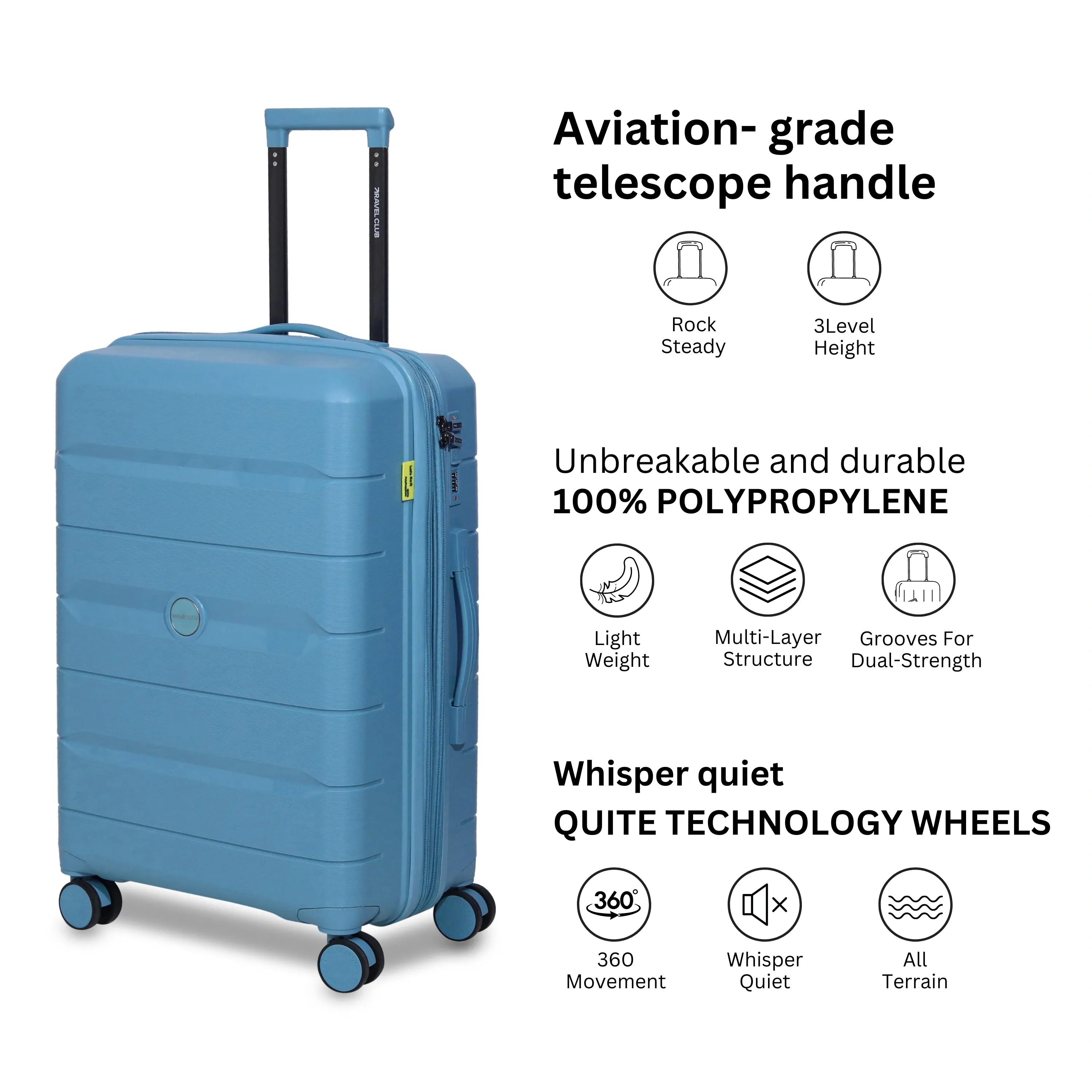 The Orlando Light Blue - Unbreakable Expandable Luggage