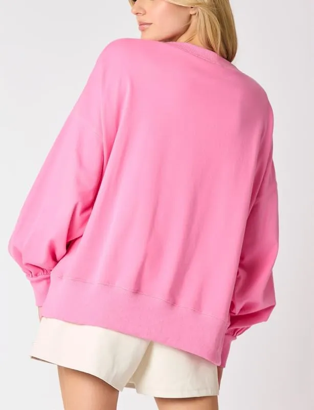 Thopavenoir Y2k Pearl Bow Sweatshirt for Women Oversized Long Sleeve Pullover Shirt Fairycore Grunge Going Out Jumper Tops