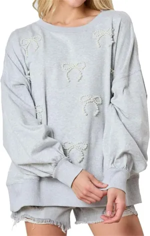 Thopavenoir Y2k Pearl Bow Sweatshirt for Women Oversized Long Sleeve Pullover Shirt Fairycore Grunge Going Out Jumper Tops