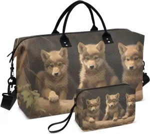 Three Cute Wolf Duffel Bag for Travel Gym Sport, Weekender Travel Bags Carry on Overnight Bag