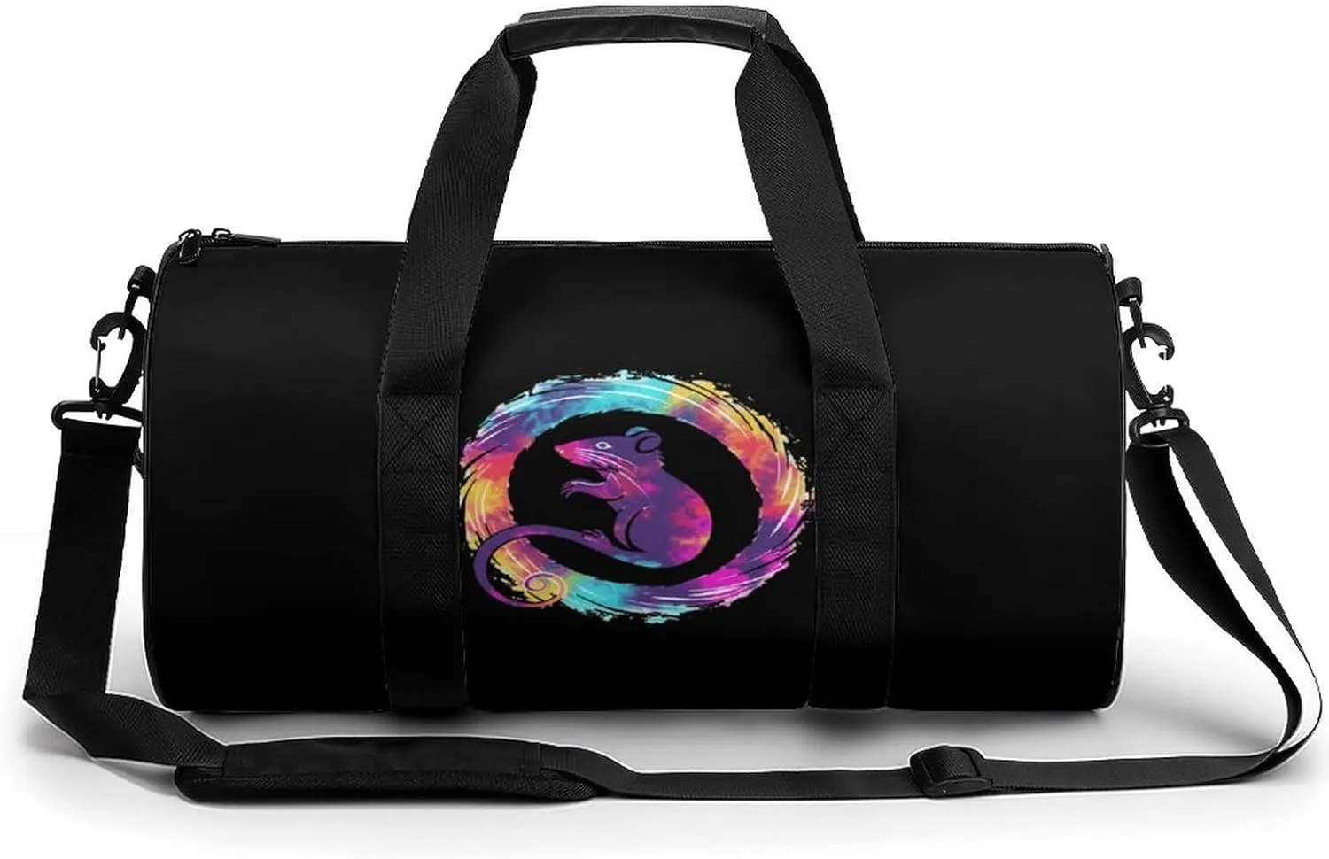 Tie Dye Rat Silhouette Gym Bag Cylindrical Sports Bag Travel Duffel Bag with Shoulder Strap