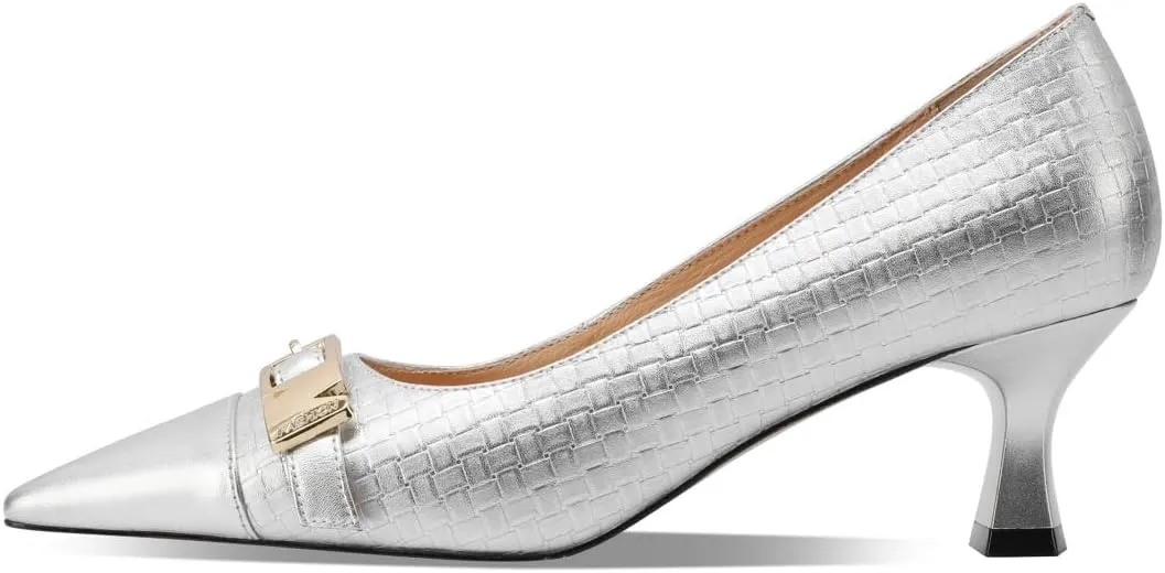 TinaCus Genuine Leather Handmade Buckle Women's Pointed Toe Mid Heels Trendy Pumps Shoes